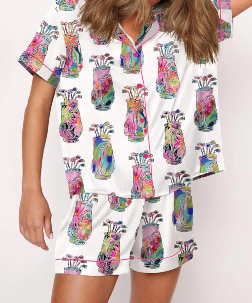 Colorful Abstract Golf Bag Silk Satin Pajama Set