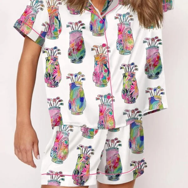 Colorful Abstract Golf Bag Silk Satin Pajama Set