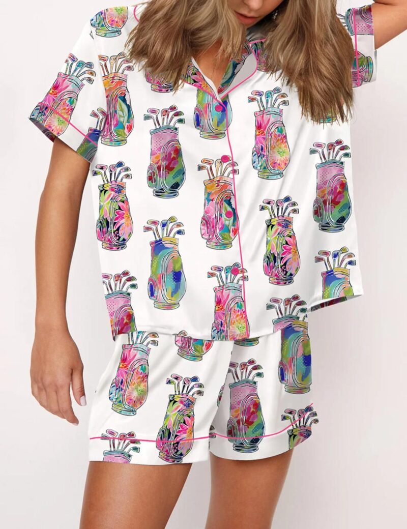 Colorful Abstract Golf Bag Silk Satin Pajama Set