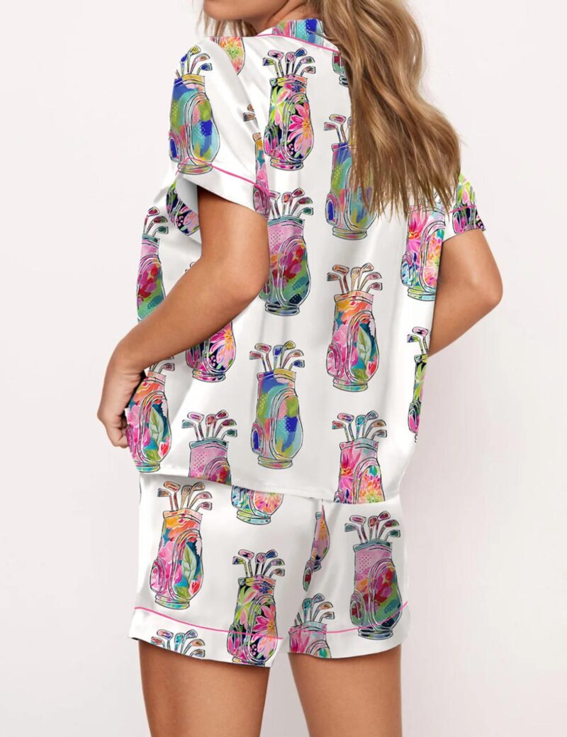 Colorful Abstract Golf Bag Silk Satin Pajama Set