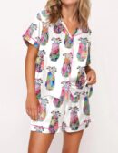Colorful Abstract Golf Bag Silk Satin Pajama Set