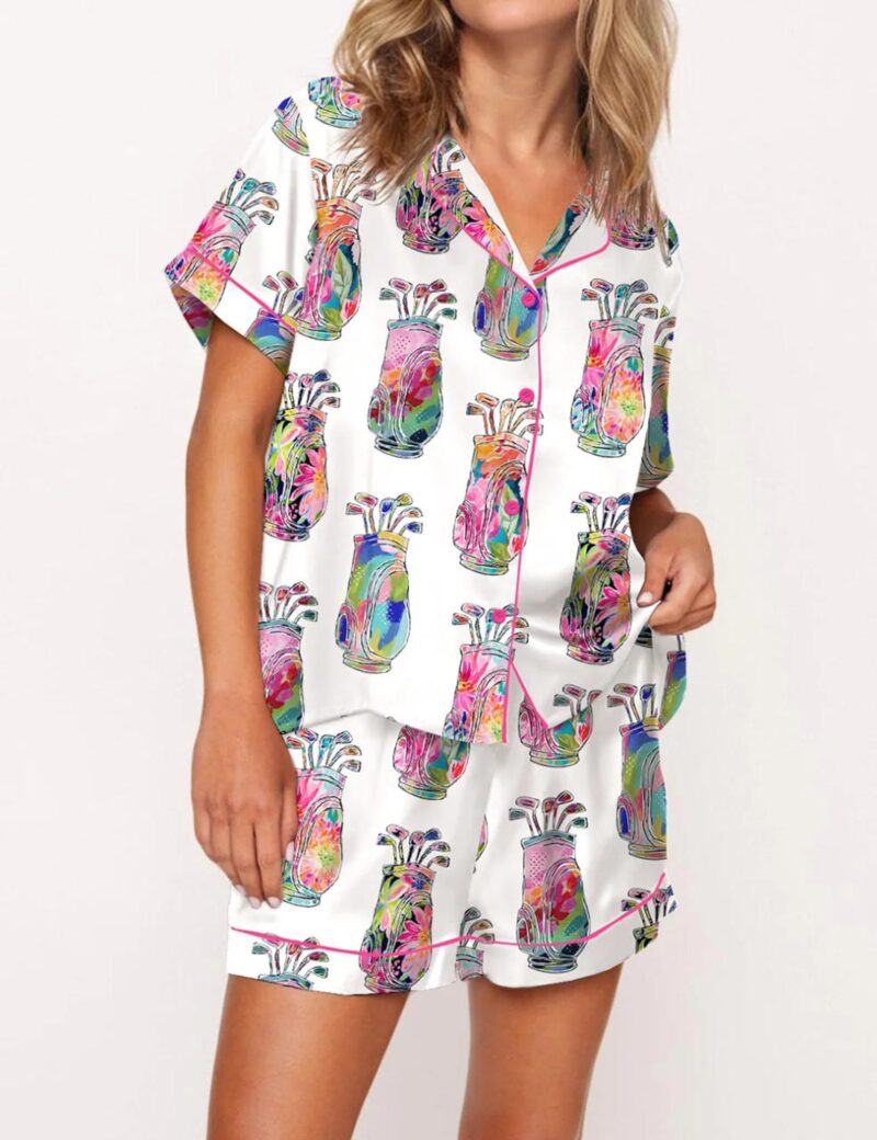 Colorful Abstract Golf Bag Silk Satin Pajama Set