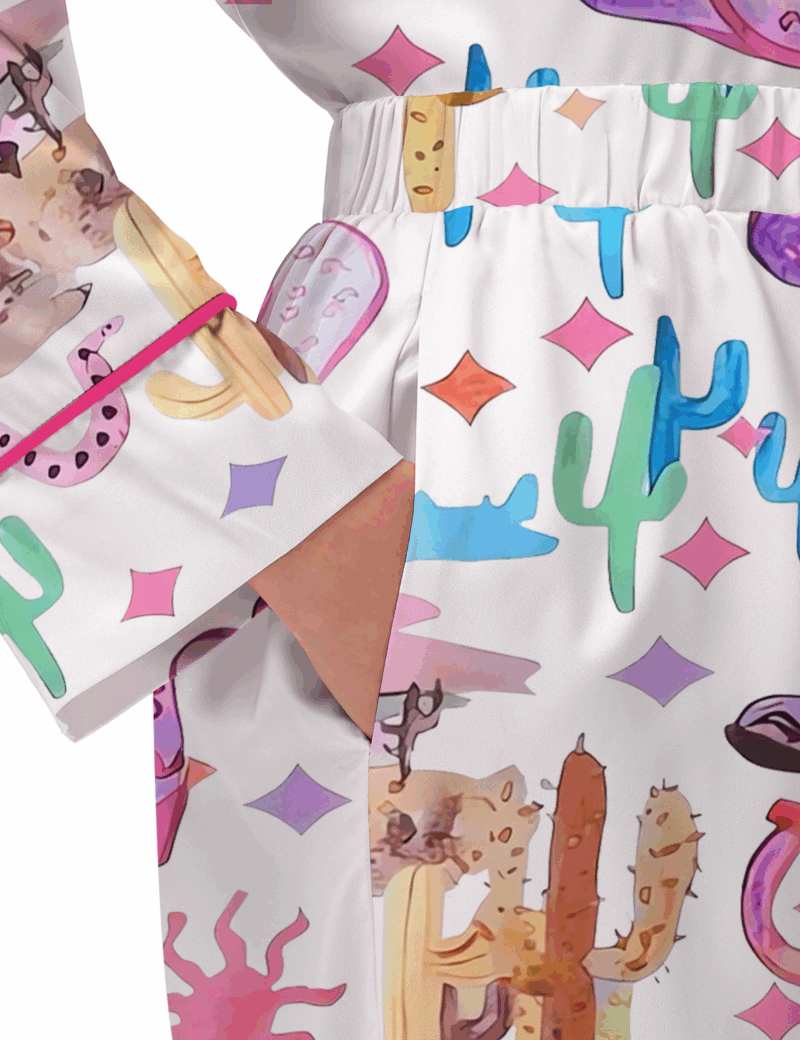 Colorful Cowgirl Silk Satin Pajama Set For Women