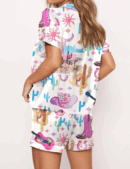 Colorful Cowgirl Silk Satin Pajama Set For Women