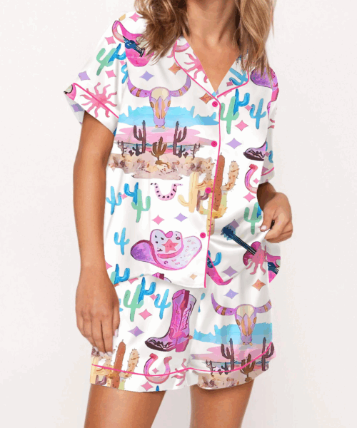 Colorful Cowgirl Silk Satin Pajama Set For Women