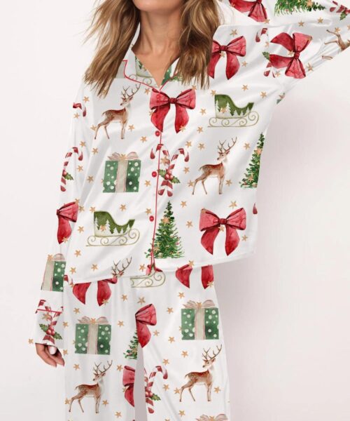 Coquette Christmas Holiday Silk Satin Pajama Set