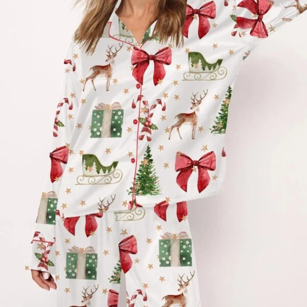 Coquette Christmas Holiday Silk Satin Pajama Set