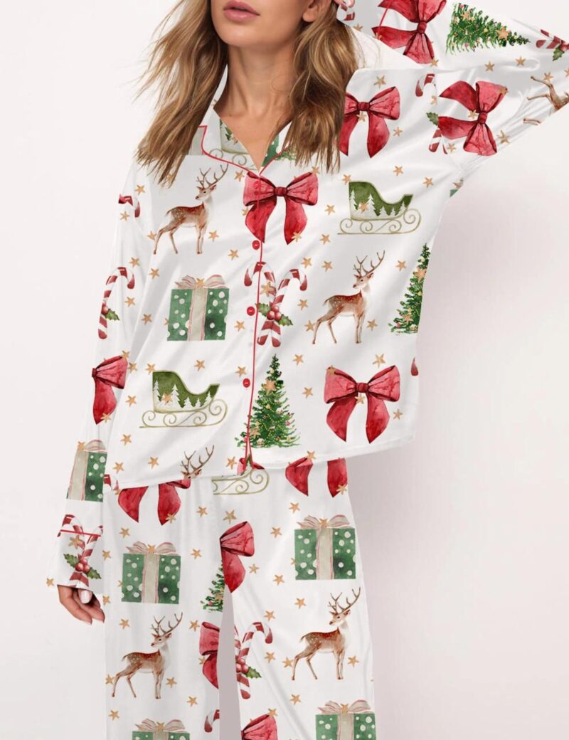 Coquette Christmas Holiday Silk Satin Pajama Set