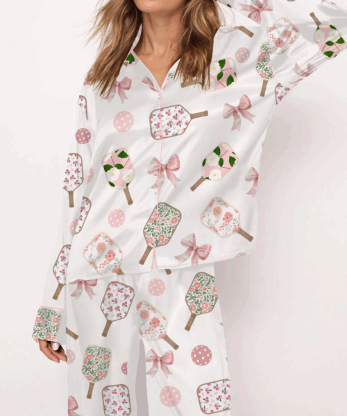 Coquette Pickleball Silk Satin Pajama Set For Women