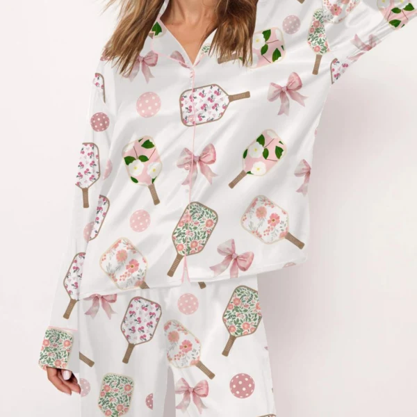 Coquette Pickleball Silk Satin Pajama Set For Women