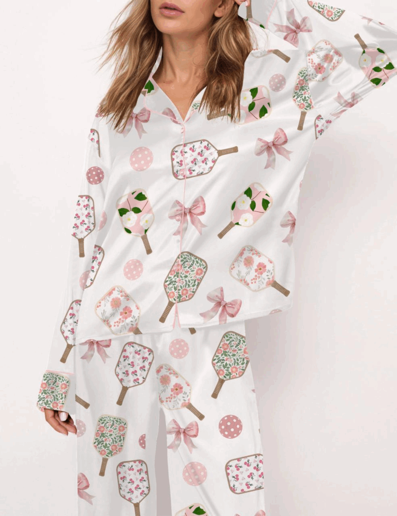 Coquette Pickleball Silk Satin Pajama Set For Women