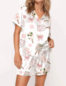 Coquette Pickleball Silk Satin Pajama Set For Women