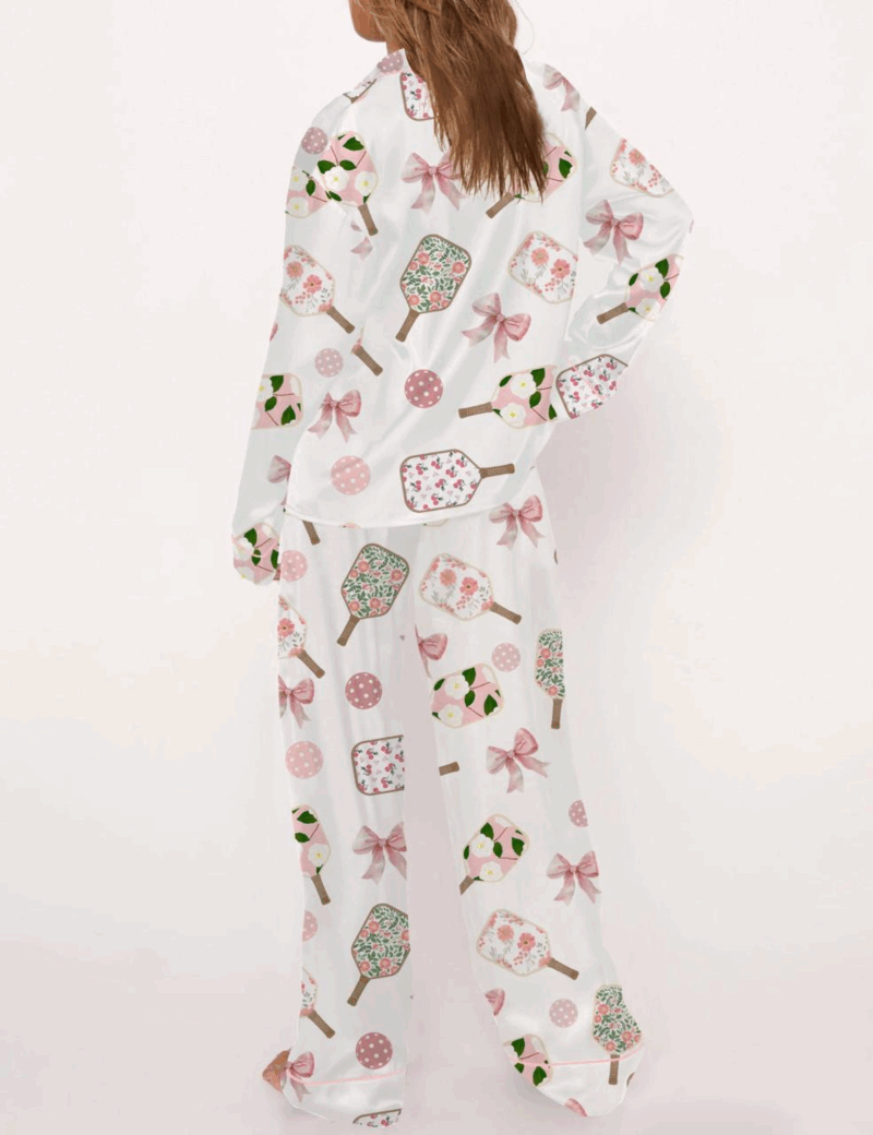 Coquette Pickleball Silk Satin Pajama Set For Women