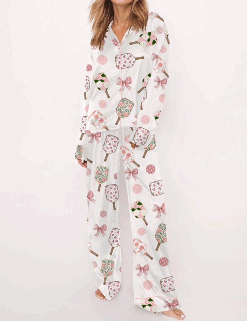 Coquette Pickleball Silk Satin Pajama Set For Women