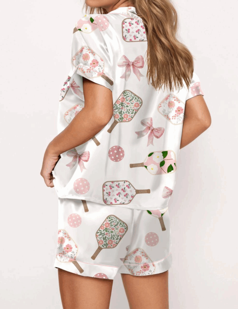 Coquette Pickleball Silk Satin Pajama Set For Women