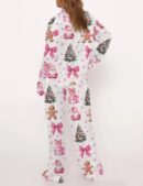 Coquette Pink Christmas Silk Satin Pajama Set For Women