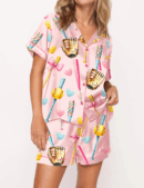 Coquette Softball Silk Satin Pajama Set For Women