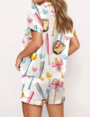 Coquette Softball Silk Satin Pajama Set For Women