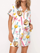 Coquette Softball Silk Satin Pajama Set For Women