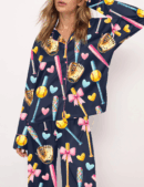 Coquette Softball Silk Satin Pajama Set For Women