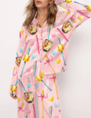 Coquette Softball Silk Satin Pajama Set For Women