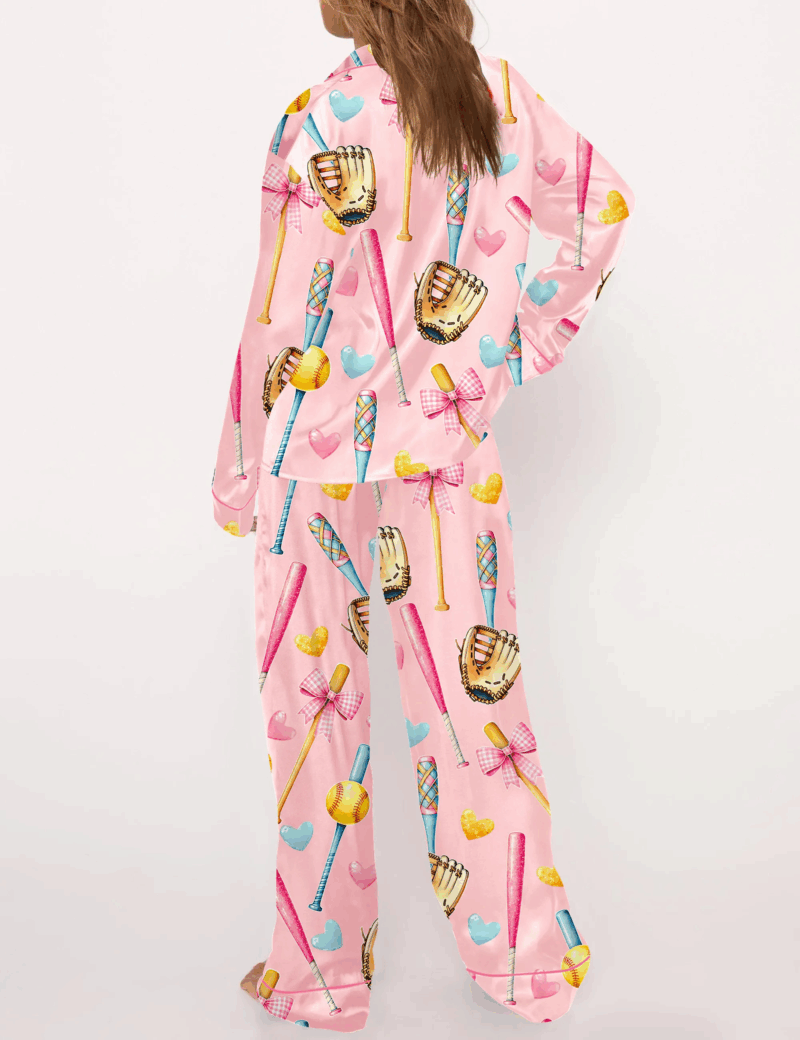 Coquette Softball Silk Satin Pajama Set For Women