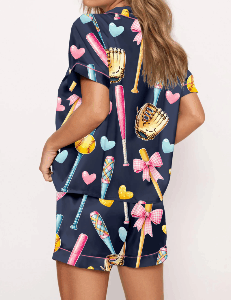 Coquette Softball Silk Satin Pajama Set For Women