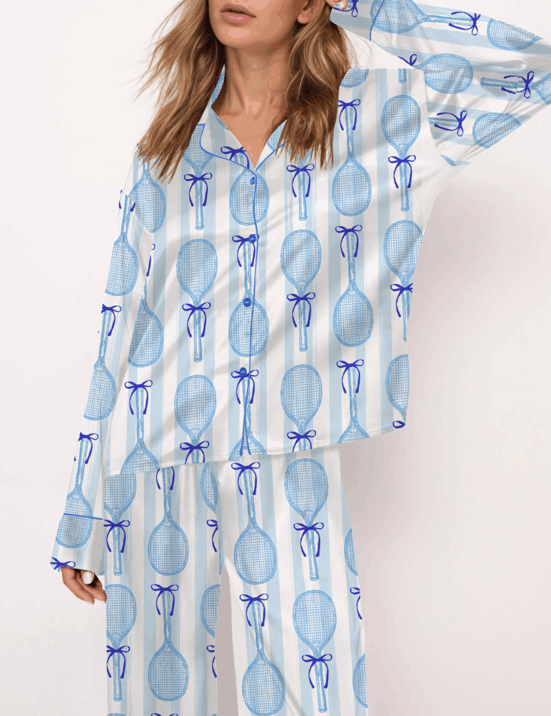 Coquette Tennis Silk Satin Pajama Set For Women
