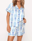 Coquette Tennis Silk Satin Pajama Set For Women