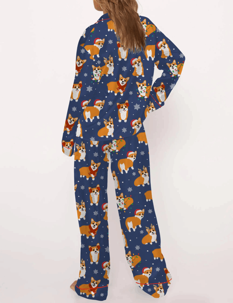 Corgi Dog Christmas Silky Satin Pajama Set For Women