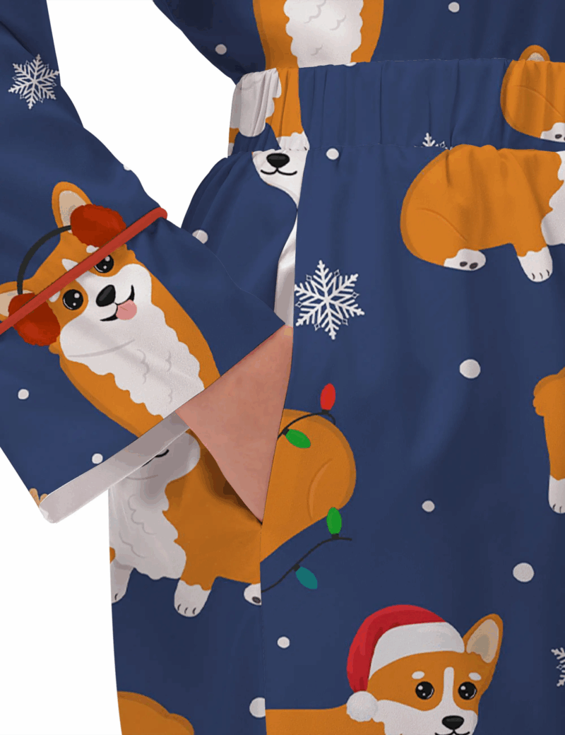 Corgi Dog Christmas Silky Satin Pajama Set For Women