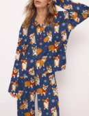 Corgi Dog Christmas Silky Satin Pajama Set For Women