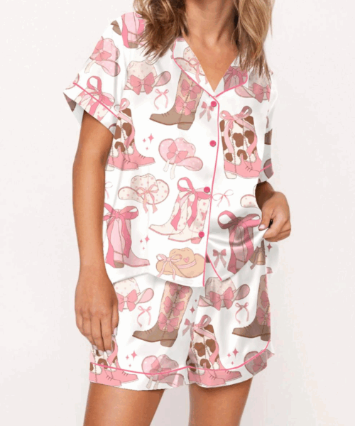 Cowgirl Coquette Satin Silk Pajama Set For Women