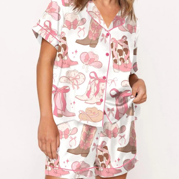 Cowgirl Coquette Satin Silk Pajama Set For Women