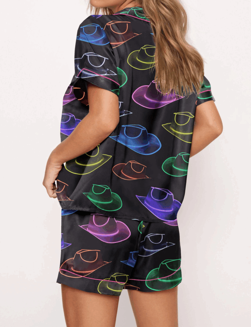 Cowgirl Hat Party Silk Satin Pajama Set For Women