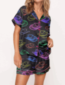 Cowgirl Hat Party Silk Satin Pajama Set For Women