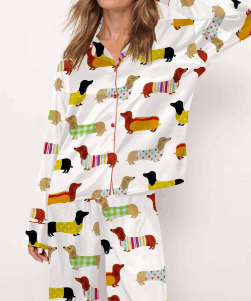 Cute Dachshund Silk Satin Pajama Set For Women
