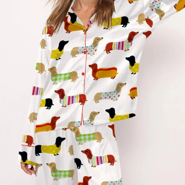 Cute Dachshund Silk Satin Pajama Set For Women