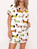 Cute Dachshund Silk Satin Pajama Set For Women