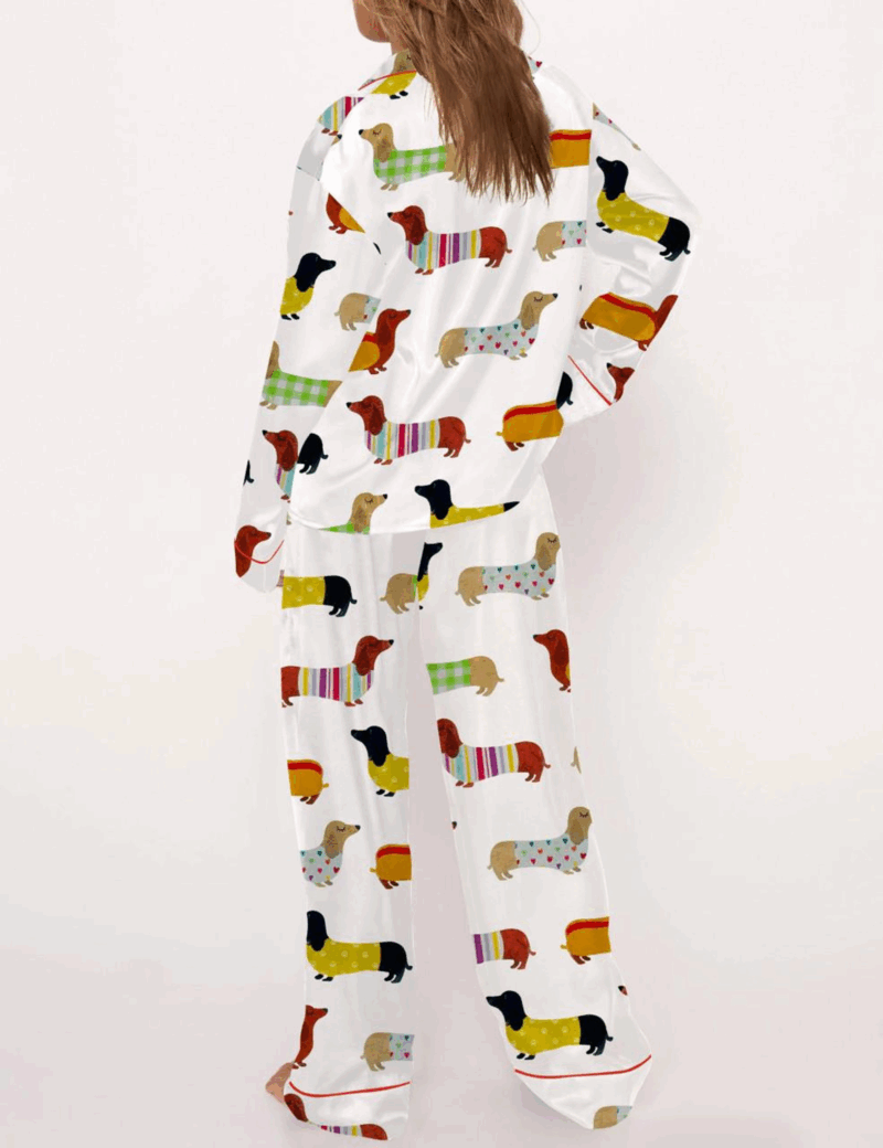 Cute Dachshund Silk Satin Pajama Set For Women