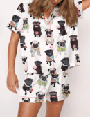 Cute Pug Silk Satin Pajama Set For Women