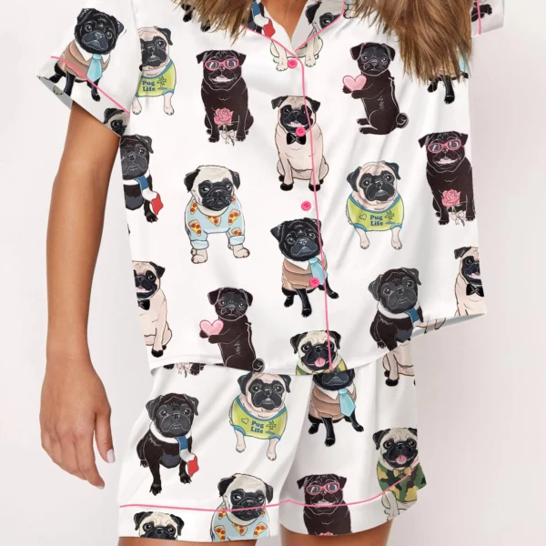 Cute Pug Silk Satin Pajama Set For Women