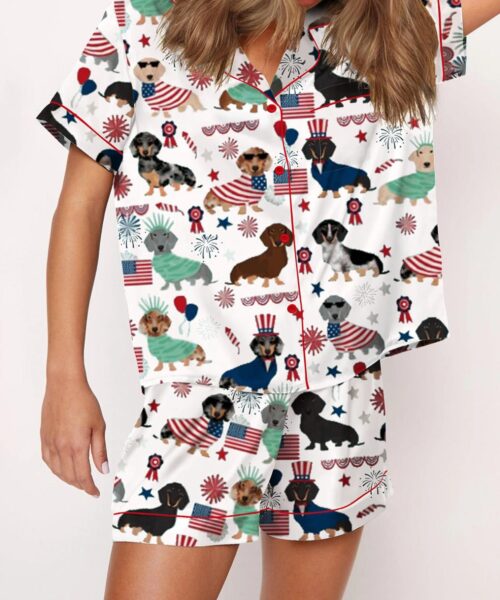 Dachshund 4th Of July Satin Pajama Set For Women