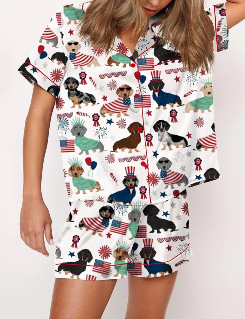 Dachshund 4th Of July Satin Pajama Set For Women