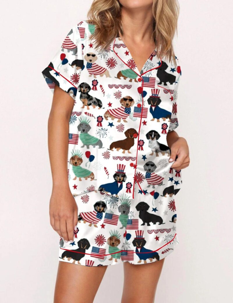 Dachshund 4th Of July Satin Pajama Set For Women