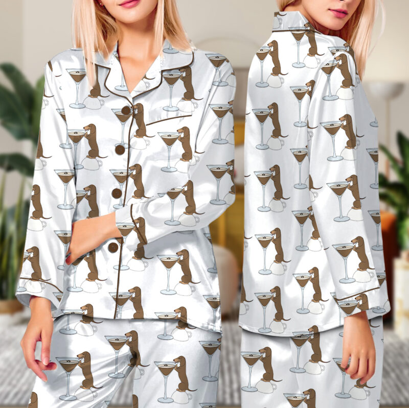 Dachshund Espresso Martini Pajama Set For Women
