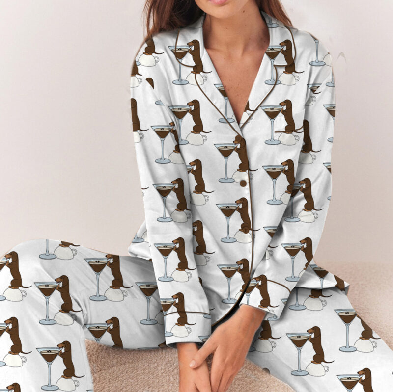 Dachshund Espresso Martini Pajama Set For Women