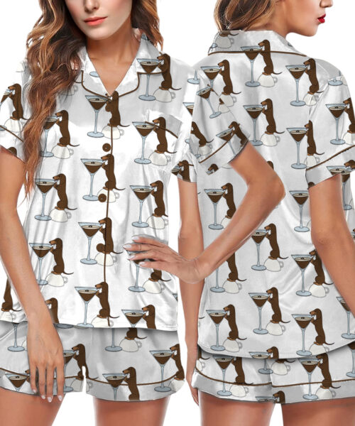 Dachshund Espresso Martini Pajama Set For Women