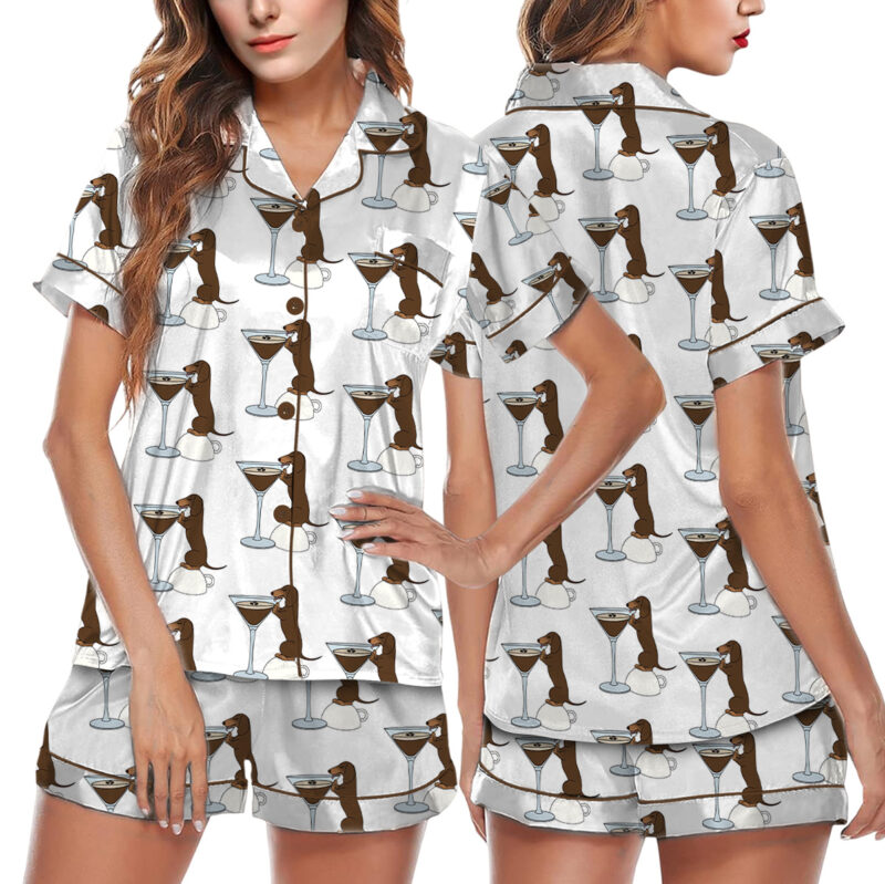 Dachshund Espresso Martini Pajama Set For Women