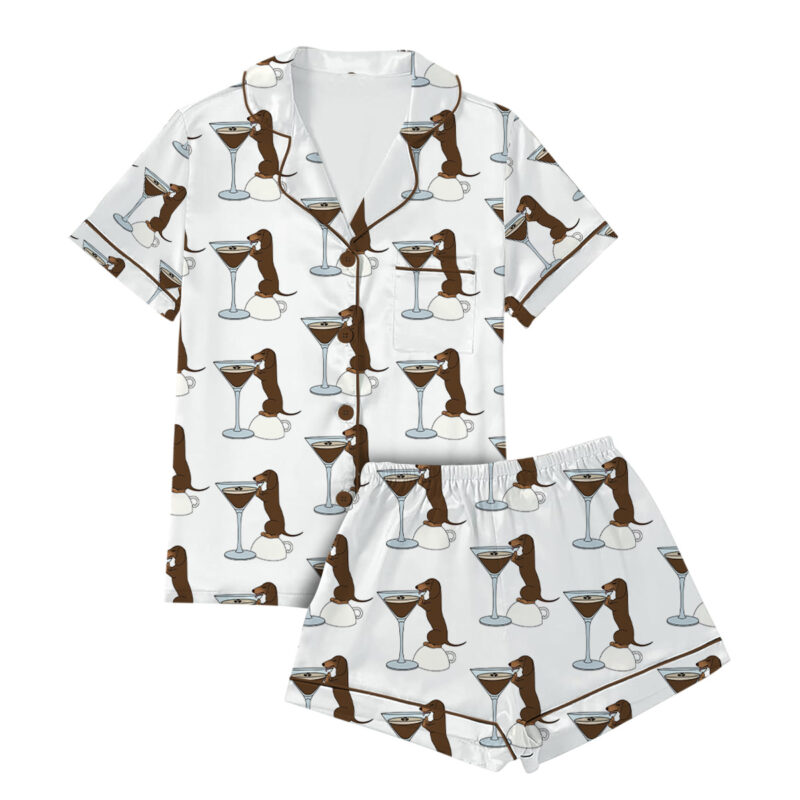 Dachshund Espresso Martini Pajama Set For Women